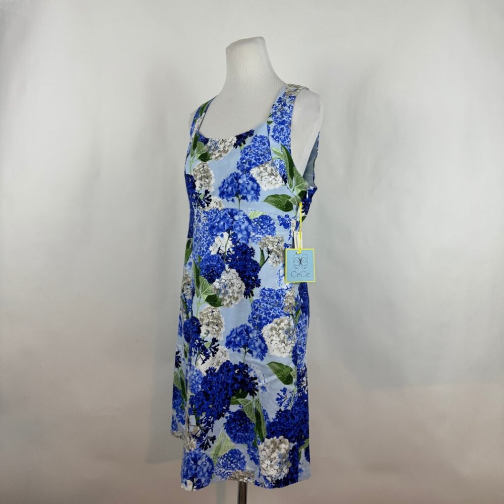 CECE Spring Meadow Smoke Blue Floral Cut Out back Dress 12